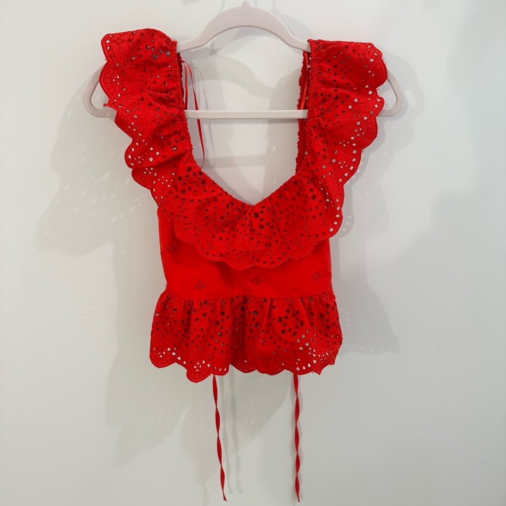 Zara red embroidered top